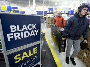 Canadian consumers spent 45 per cent more money on Black Friday than Boxing Day last year, new figures show.
