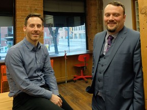 Sam Jenkins, left, and Nathan Mison are the founders of a new company in Edmonton named NorthCanvas that invests in technology, agri-business and hemp startup firms in the cannabis industry.