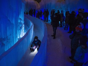 Warmer weather brought on the crowds to Ice Castles at Hawrelak Park on Jan. 13, 2018 to enjoy the lights, the fire and the ice slides.