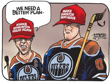 Connor McDavid and teammates try to make Edmonton Oilers great again. (cartoon by Malcolm Mayes)