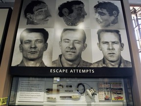 In this April 24, 2007, file photo, an exhibit about a 1962 prison escape made famous in the movie, 'Escape from Alcatraz,' is displayed in the museum store on Alcatraz Island in San Francisco.