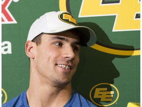 Brandon Zylstra speaks at the Edmonton Eskimos year-end media availability on Nov. 21, 2017, in Edmonton. (Greg Southam)