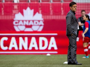 In this June 18, 2014 file photo, John Hrrdman prepares for a match against Germany in Vancouver.