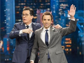 Paul Mecurio, right, who works full-time on The Late Show with Stephen Colbert, is appearing at the Comic Strip on Jan. 18 to 20.
