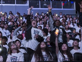 With the help of 2,400 Junior High students at Rogers Place, the third edition of Hockey Helps Kids launched the Charity Cup Challenge Wednesday, Jan. 31, 2018 in Edmonton.