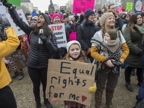 The Second annual Women's March in Edmonton, hosted by March On Edmonton Collective drew about 800 people to the Alberta Legislature on January 20, 2018 in Edmonton.