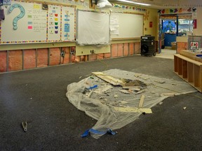 A water damaged classroom at Minchau Elementary School in Millwoods on January 4, 2018. The school sustained extensive water damage over the winter break caused by extreme fluctuations in temperature and will be unable to re-open on Monday, January 8, 2018.