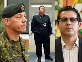 Three new Edmonton Police Commission members from left, are John McDougall, a Canadian Forces major and physician assistant, Janet-Sue Hamilton, a former warden at the Edmonton Max and the Edmonton Institution for Women, and Erick Ambtman, executive director of the Edmonton Mennonite Centre for Newcomers.