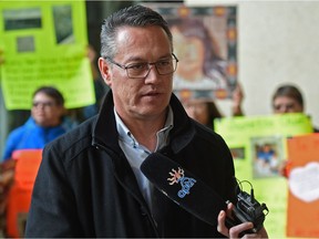Tom Chief, nephew of victim Jeanette Chief, speaks outside the courthouse in Edmonton on Friday, Jan. 19, 2018 after the sentencing hearing for Gordon Rogers, who admitted to killing two women from Onion Lake Cree Nation. Jeanette Chief, 48, and Violet Heathen, 49, were both murdered near Lloydminster.