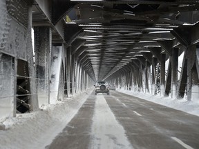 A snow covered High Level Bridge on January 26, 2018.