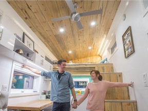 Kenton and Melissa Zerbin built this tiny house to reduce costs and simplify their lives. They currently live north of St. Albert on a rural property where zoning rules accommodate tiny homes, but they would love to move it to Edmonton if city officials will do the same thing.