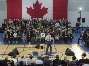 Prime Minister Justin Trudeau speaks during a town hall meeting Thursday, January 18, 2018 in Quebec City.