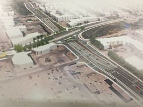 Rendering of Stony Plain Road-149 Street underpass, facing northeast. Shown at west-end Valley Line LRT open house on Wednesday, Jan. 24, 2018.