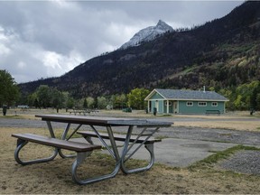 An empty campground and burned mountainside is shown in Waterton Lakes, Alta., Wednesday, Sept. 20, 2017. The townsite, which is inside Waterton National Park, was evacuated on Sept. 8 due to the Kenow wildfire.THE CANADIAN PRESS/Jeff McIntosh ORG XMIT: JMC105 Jeff McIntosh,