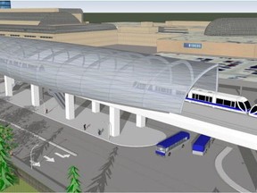 An artist's rendering of the proposed elevated LRT station at West Edmonton Mall.