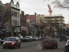 Shops line Whyte Avenue.