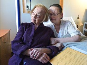 Patricia Craig, 58, who is set to have a medically assisted death on January 5th here with her mother and care giver Nora Craig, 94, in Edmonton, January 3, 2018.