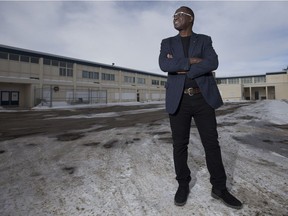 Architect Samuel Oboh poses outside the former Africa Centre at 13160 127 St. in Edmonton on Sunday Feb. 25, 2018