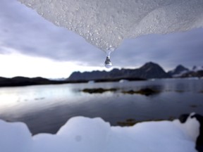 Aan iceberg melts in Kulusuk, Greenland near the arctic circle.