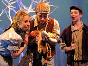 Sarah Johnson, Jacob Brooks and Andrew Part in a scene from Bellerose School's Cappies production of "Into the Woods", at the Arden Theatre in St. Albert.