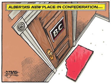 B.C. decision means Alberta is confederation's new doormat. (Cartoon by Malcolm Mayes)