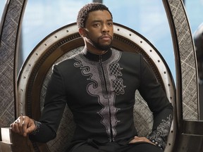 This image released by Disney shows Chadwick Boseman in a scene from Marvel Studios' "Black Panther."