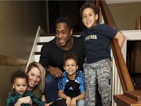 (Clockwise) Indiana Lipscombe, Julia Lipscombe, Jesse Lipscombe, Chile Lipscombe and Tripp Lipscombe pose for a group photo at home in Edmonton, Alberta on Wednesday, December 20, 2017. Photo by Ian Kucerak