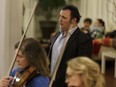 Opera singer Boris Derow, who plays the character of Alfredo in Mercury Opera's mounting of La Traviata, rehearses with the orchestra at Studio 96 in Edmonton, Alberta on Friday, Feb. 23, 2018.