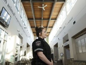 Peace officer Danika Bodnarchuk, supervisor of animal protection services, speaks about the seizure of pets from a pet store in West Edmonton Mall at the Edmonton Humane Society in Edmonton on Wednesday, Feb. 28, 2018.