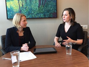 Sarah Hamilton, councillor for Ward 5, joins reporter Elise Stolte, left, to answers questions on her urban design initiative on Edmonton Talk Back.