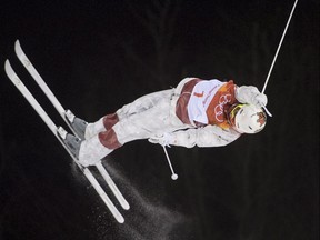 Mogul skier Mikael Kingsbury flies off a jump during a training session at the Phoenix Snow Park prior to the start of the 2018 Winter Olympics in South Korea on Tuesday, Feb. 6, 2018. Kingsbury is a clear favourite to reach the top of the podium.