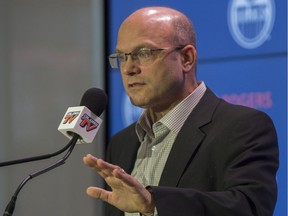 Edmonton Oilers General Manager Peter Chiarelli speaks with the media at Rogers Place on November 28, 2017. Photo by Shaughn Butts / Postmedia Shaughn Butts, Postmedia