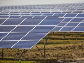 Epcor is proposing a 12-megawatt solar farm in the Edmonton river valley near the E.L. Smith water treatment plant. This 2014 file photo comes from a 10-megawatt solar farm in Ontario.