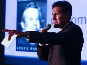 Steve Paikin, host of TVO's current affairs program, The Agenda addresses the audience during An Evening With Steve Paikin interviewed by David Goyette on Tuesday November 21, 2017 at Showplace Performance Centre in Peterborough, Ont.