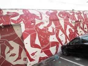 Cleon Peterson's first mural in the parking lot of Bestia in downtown L.A.