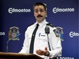 Community standards peace officer Kevin Tomalty responds to the release of the annual progress report on the city's infill construction enforcement efforts during a news conference at City Hall, in Edmonton on Thursday, March 29, 2018.