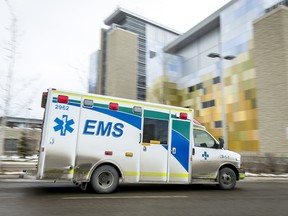 An ambulance heads toward South Health Campus in Calgary, on Jan. 19, 2017.