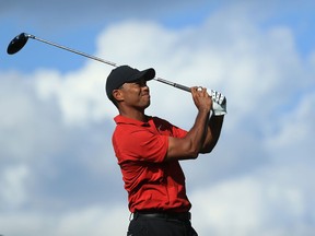 Tiger Woods tees off on the 16th hole during the final round at the Arnold Palmer Invitational on March 18, 2018.