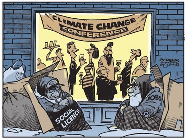 Climate Change Conference ignores Social Licence and Jobs. (Cartoon by Malcolm Mayes)