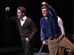 Ethan Kidney, left, as O'Brien and Ben Kuchera as Winston Smith and  in St. Albert Catholic High School's cappies performance of 1984, at the Arden Theatre in St. Albert, March 8, 2018.