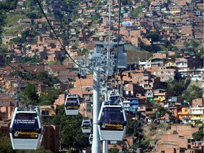 Picture taken of January 19, 2010, of Metrocable's gondolas in Medellin, Colombia.