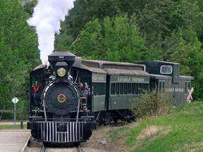 The Baldwin steam engine pulls a train through the grounds at Fort Edmonton Park in Edmonton, Alta., on May 20, 2013. The train will be parked during a multimillion-dollar renovation of the park.