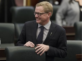Education Minister David Eggen is seen before Alberta Finance Minister Joe Ceci delivered Budget 2018 in the Alberta legislature in Edmonton, on Thursday, March 22, 2018.