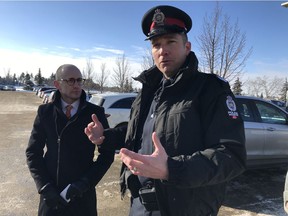 Edmonton police Staff Sgt. Steve Sharpe and AMA VP Jeff Kasbrick demonstrated how thieves case parked cars for valuables at Southgate Centre on March 6, 2018.