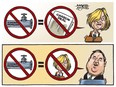 According to United Conservative Party Leader Jason Kenney, no Kinder Morgan pipeline expansion means no Premier Rachel Notley government, according to an editorial cartoon by Malcolm Mayes.