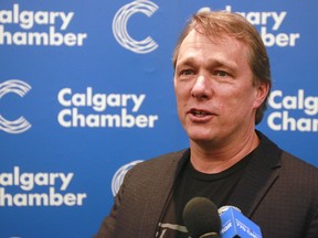 Bruce Linton, CEO of Canopy Growth Corp., speaks to media at the CannabisCon held at Telus Convention Centre Friday, March 2, 2018.