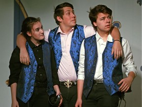 Jen McConnell-Palindat, left, Timothy Wilkie and Jacob Jadziewicz in a scene from Holy Trinity High School Cappies production of The Three Musketeers.