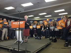 Alberta Premier Rachel Notley delivers a speech at the NDP Provincial Council. Her party topped 2017 fundraising.
