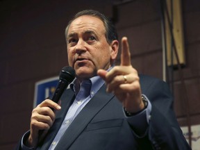 FILE - In this Jan. 31, 2016, photo, former Republican presidential candidate and former Arkansas Gov. Mike Huckabee speaks at Inspired Grounds Cafe in West Des Moines, Iowa. Huckabee has resigned from the board for the Country Music Association Foundation after his election was swiftly criticized in the music community. On Wednesday, Feb. 28, 2018, Huckabee was announced as a new member of board of the directors for the charitable arm of the association that runs the annual CMA Awards and the CMA Festival. Within 24 hours, a prominent artist manager sent a letter to the foundation calling Huckabee's election "grossly offensive" due to his political opinions and associations with the National Rifle Association.