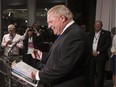 Doug Ford greets the media after being named as the newly elected leader of the Ontario Progressive Conservatives at the delayed Ontario PC Leadership announcement in Markham, Ont., on Saturday, March 10, 2018.